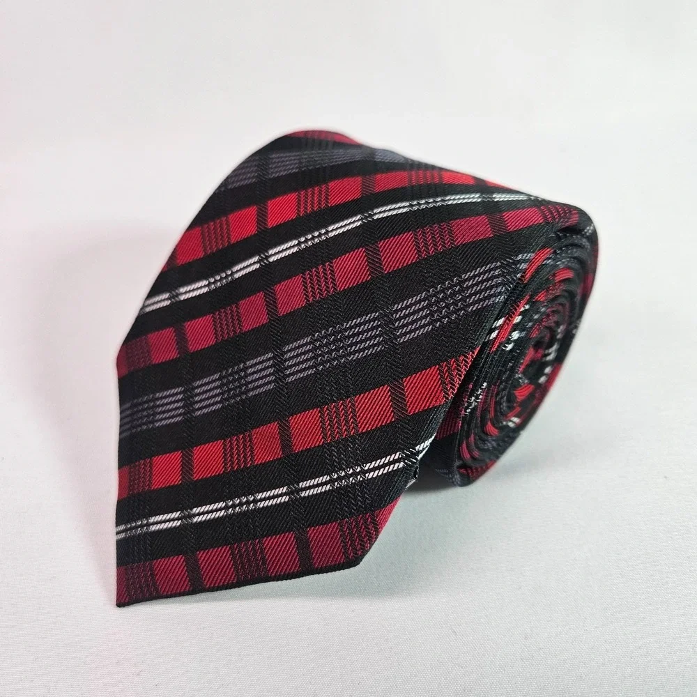 Le Chateau‎ 100% Silk Men Tie Geometric Red Black 3.25